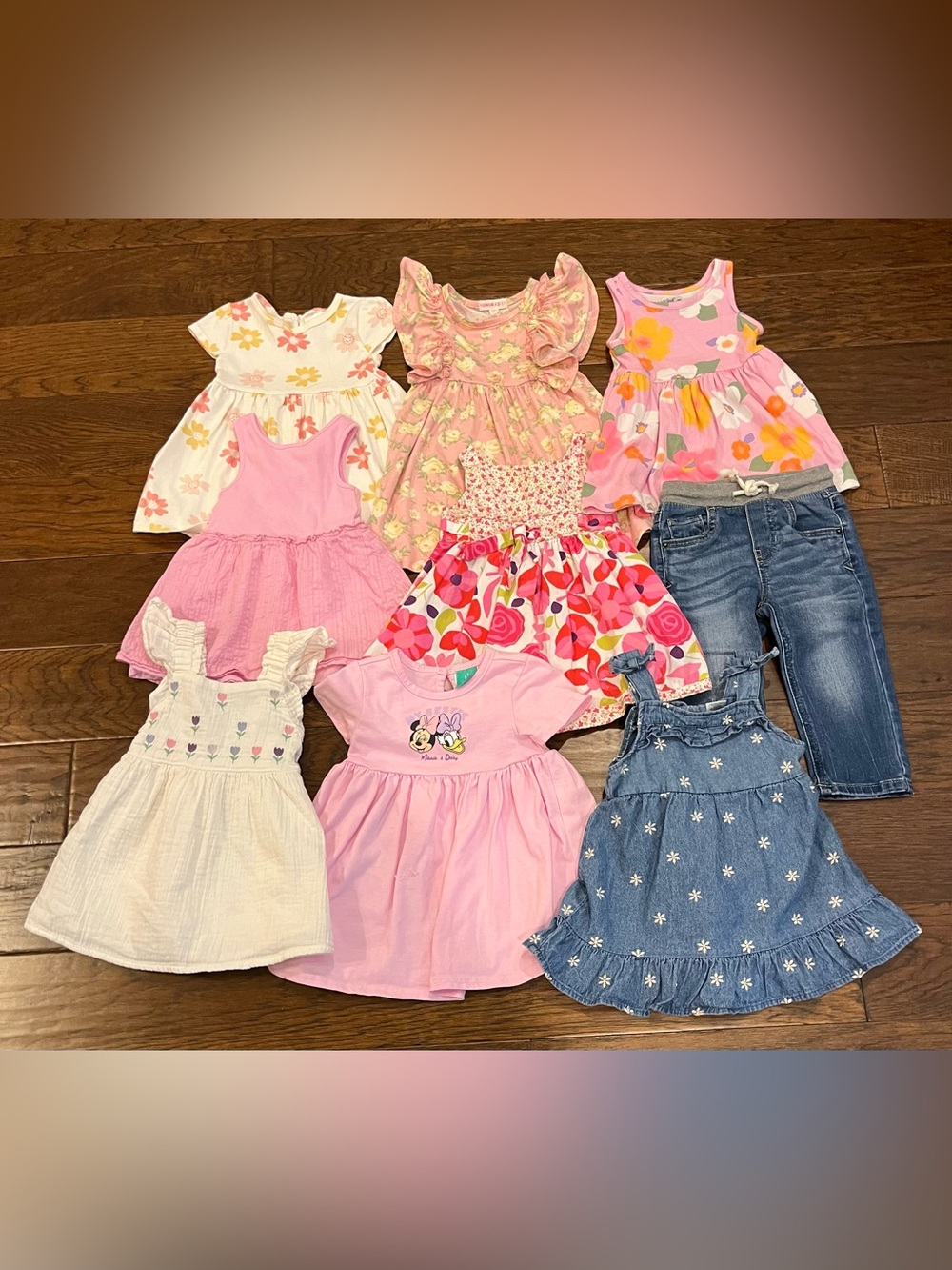 Girls 18 Month Dresses, Pair of Blue Jeans, Minnie & Daisy - Lot of 9